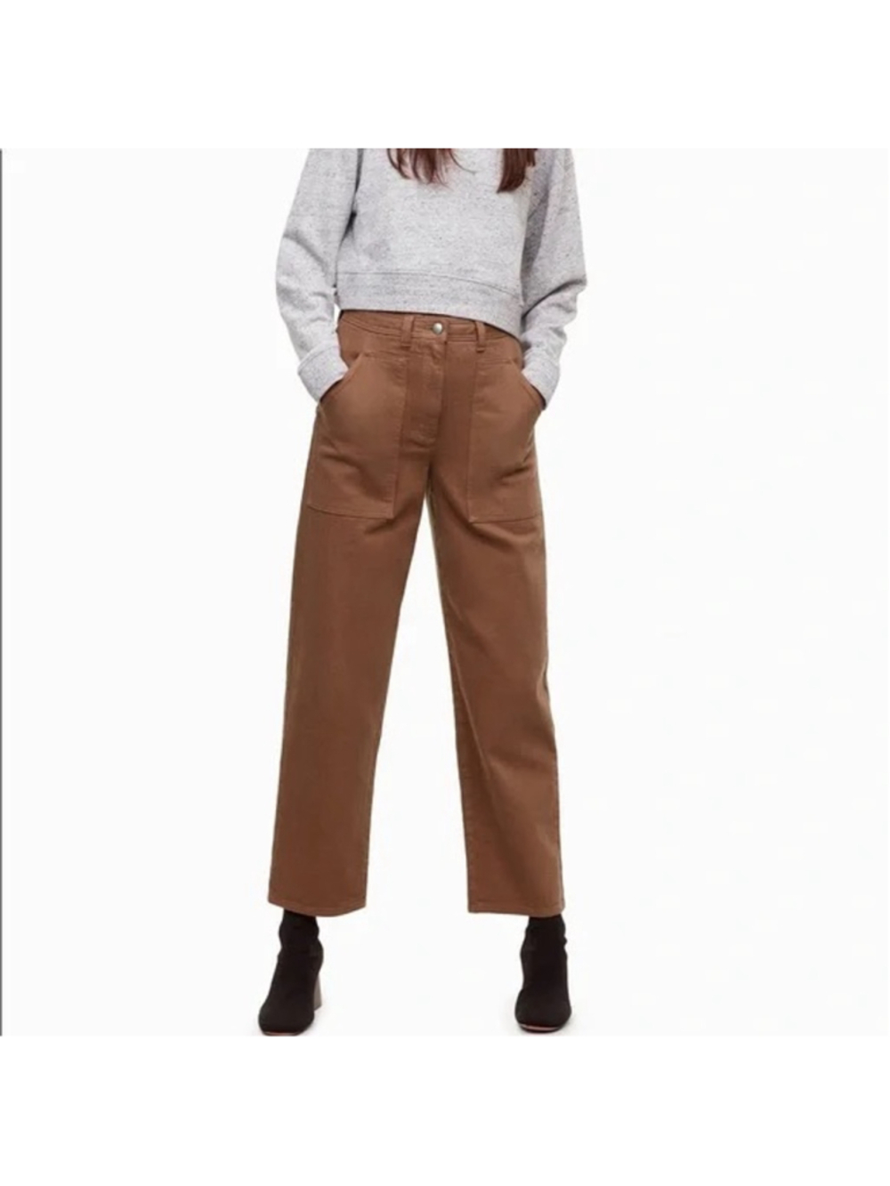 Aritzia Modern Utility Pants Wilfred Free Brown Trousers Straight Leg Size 16